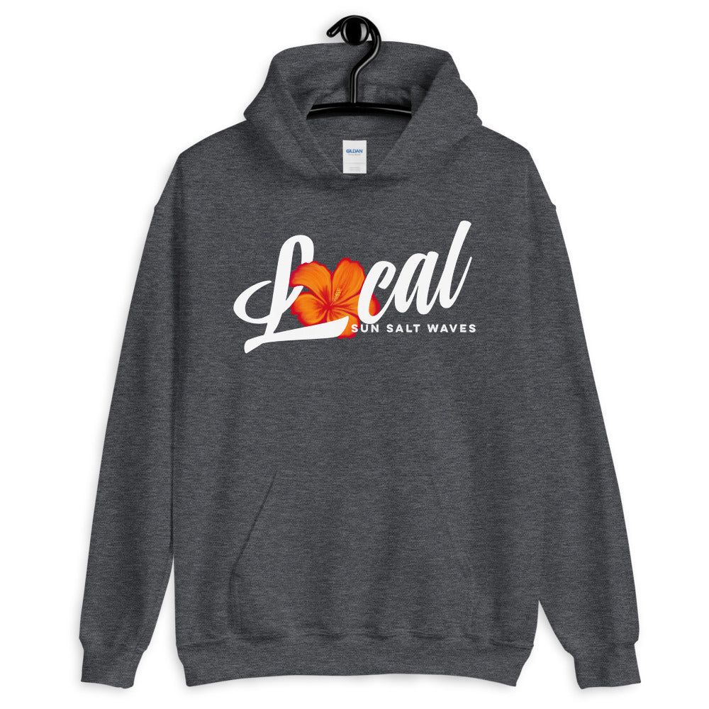 Sun Salt Waves Orange Hibiscus ‘Local’ Dark Heather Grey Hoodie Unisex Men’s Women’s Graphic