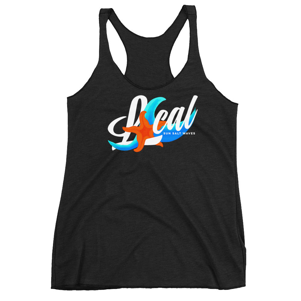 Sea Life ‘Local’ Racerback Tank Starfish Multicolored Wave Women Junior Black