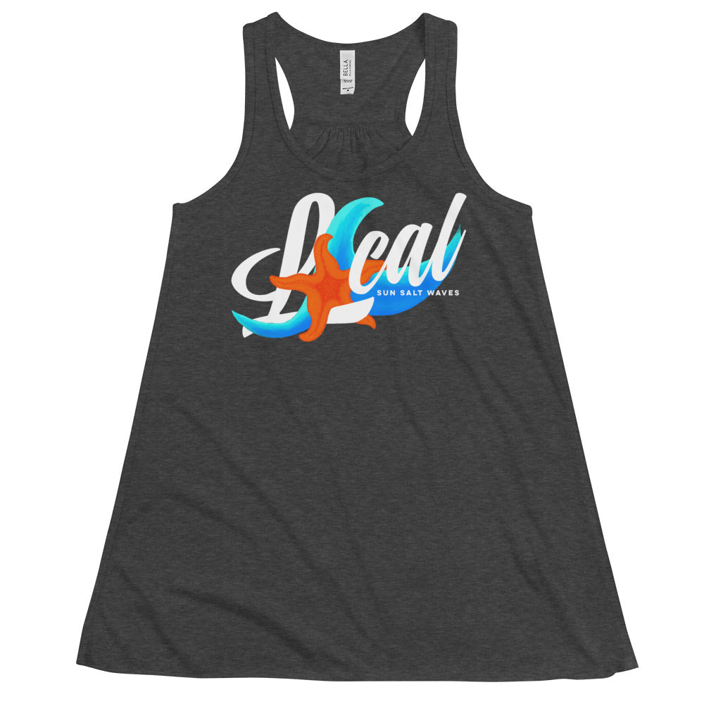 Sea Life ‘Local’ Flowy Racerback Tank Graphic Tank Local, Starfish, Multi Color Wave Sun Salt Waves Charcoal Heather