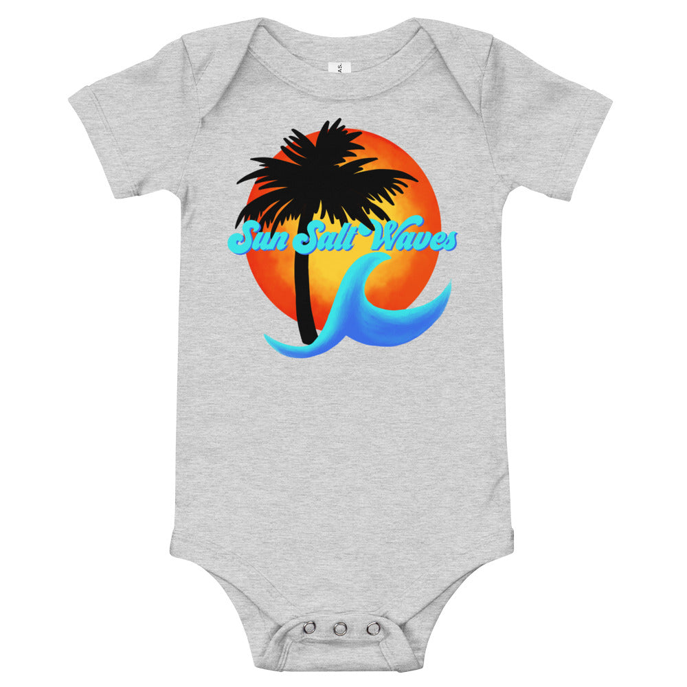 Sun Salt Waves Logo Onesie Sun Palm and Wave Heather Gray