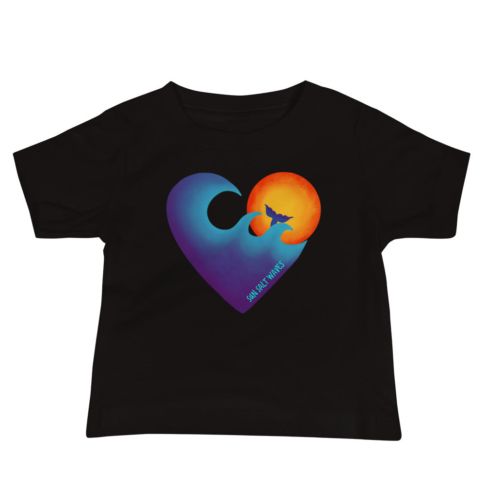 Sun Salt Waves Chase The Sun Heart Sun and Wave Black Cotton Baby Tee Infant T-shirt