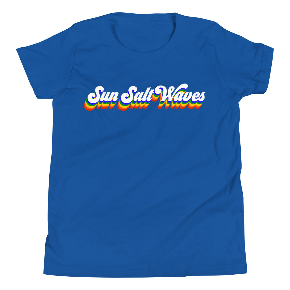 Vintage Vibes Youth Tee from Sun Salt Waves hand designed, colorful Sun Salt Waves design, reminiscent of vintage California Royal Blue
