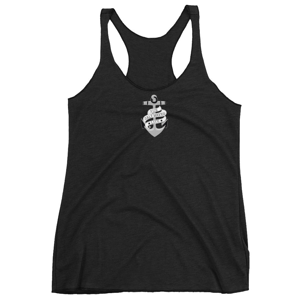 Sink or Swim Racerback Tank Tattoo Styled Anchor Women Junior Black