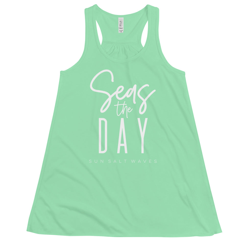 Seas the Day Flowy Racerback Tank Graphic Tank Seize the Day Sun Salt Waves Mint