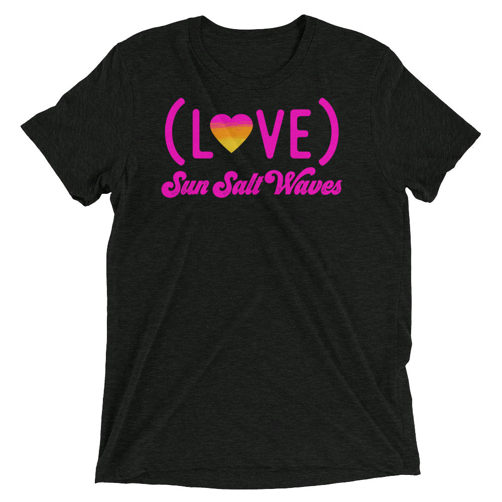 Love Life Tee Unisex Graphic Love With Heart in Sunset Colors Sun Salt Waves Men’s Women’s Black