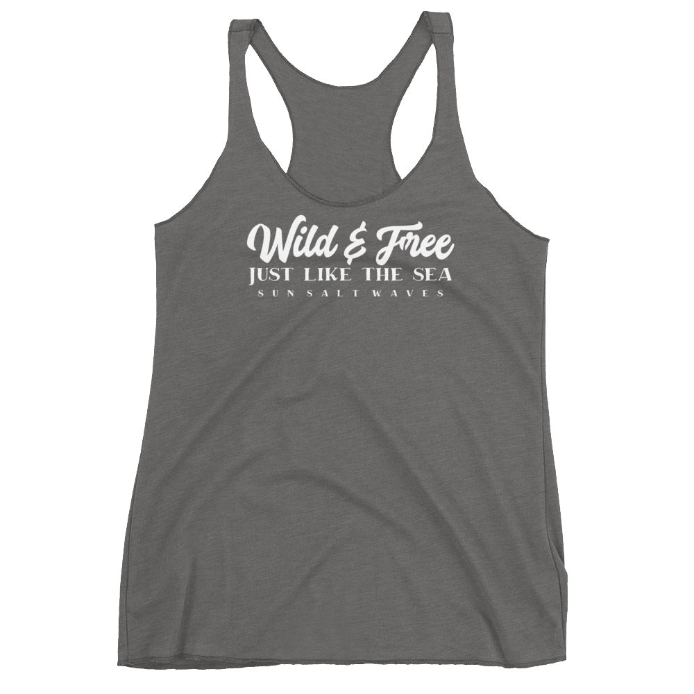 Wild and Free Racerback Tank Just Like the Sea Sun Salt Waves Junior Women Gray