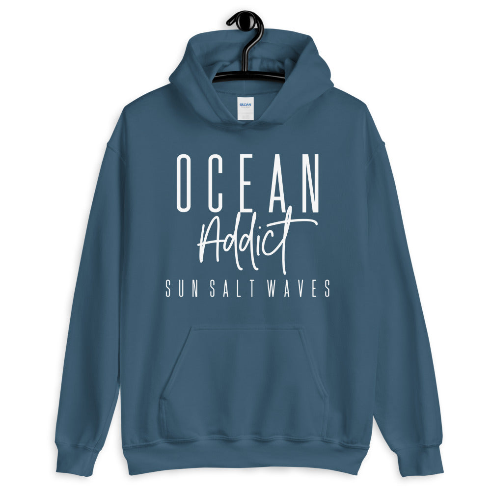 Sun Salt Waves Ocean Addict Indigo Blue Hoodie Unisex Men’s Women’s Graphic