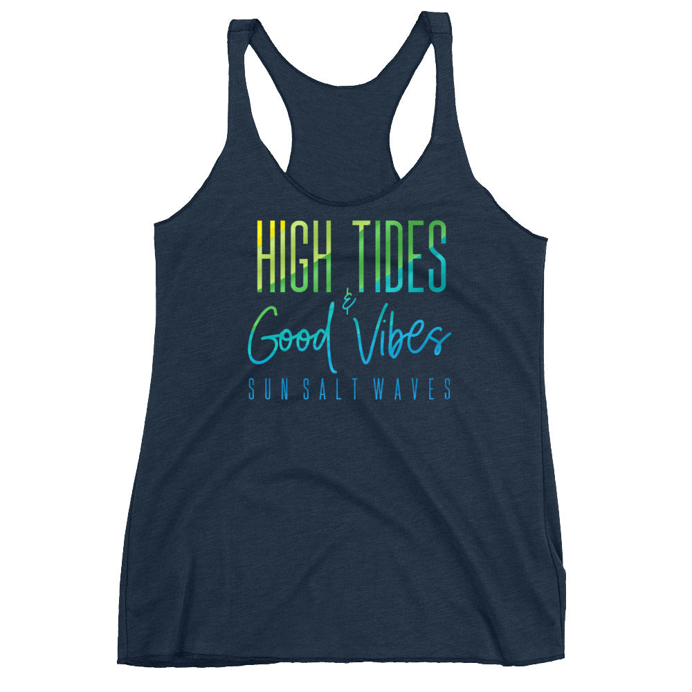 High Tides and Good Vibes Racerback Tank Women Junior Navy