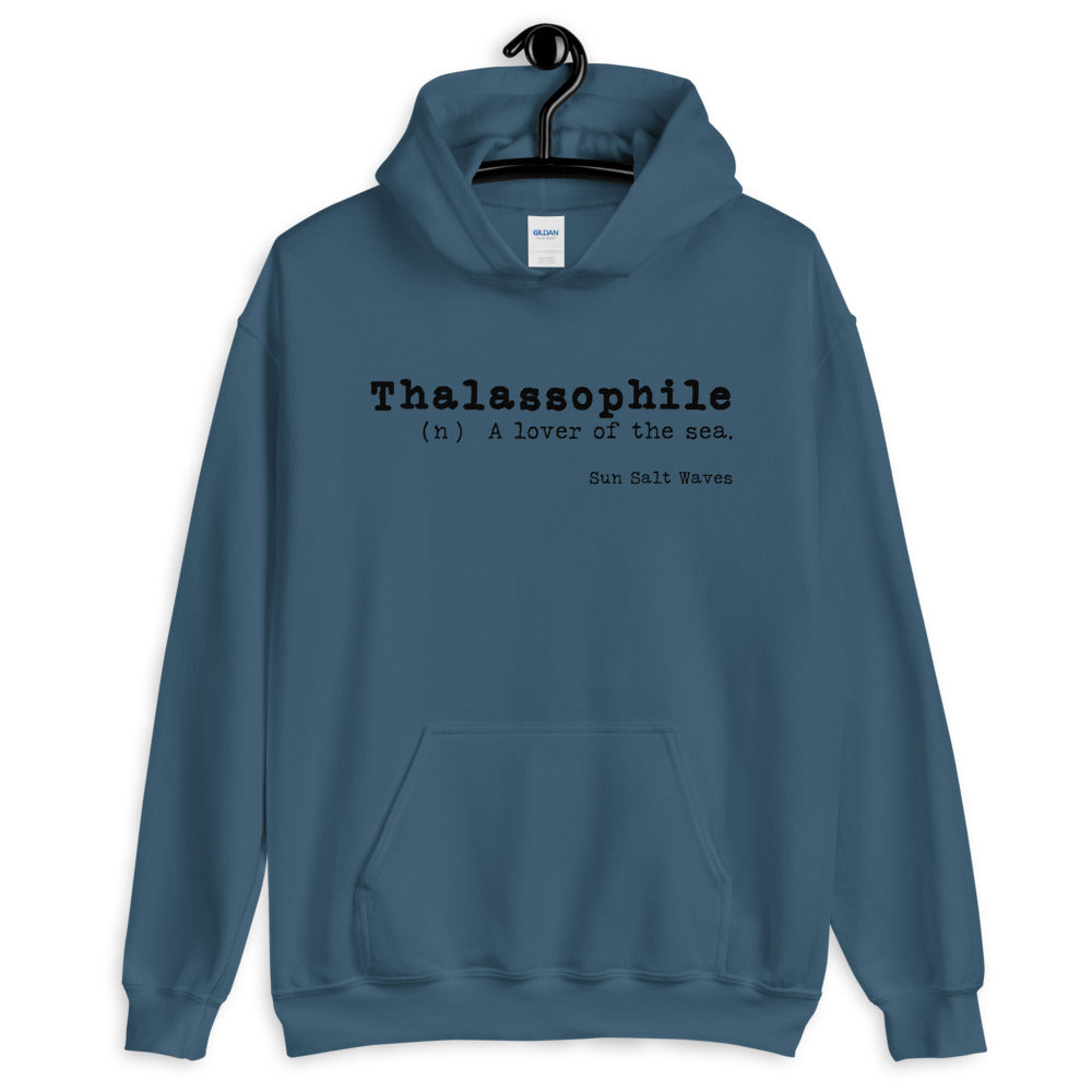 Sun Salt Waves Lover of the Sea Indigo Blue Hoodie Unisex Men’s Women’s Graphic Thalassophile Dictionary Print Definition