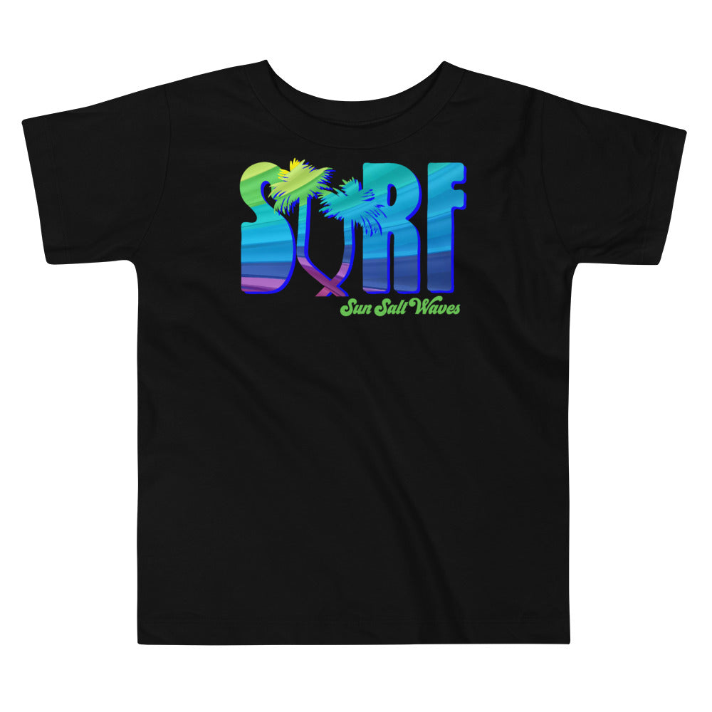 Surf Life Toddler Tee Sun Salt Waves Colorful Typography Palm Tree Black
