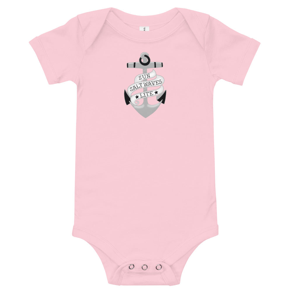 Sink or Swim Onesie Tattoo Anchor Design Sun Salt Waves Pink