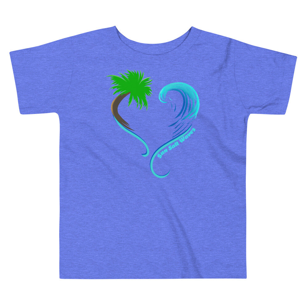Rising Tides Toddler Tee from Sun Salt Waves Heart Shaped Palm and Wave Blue