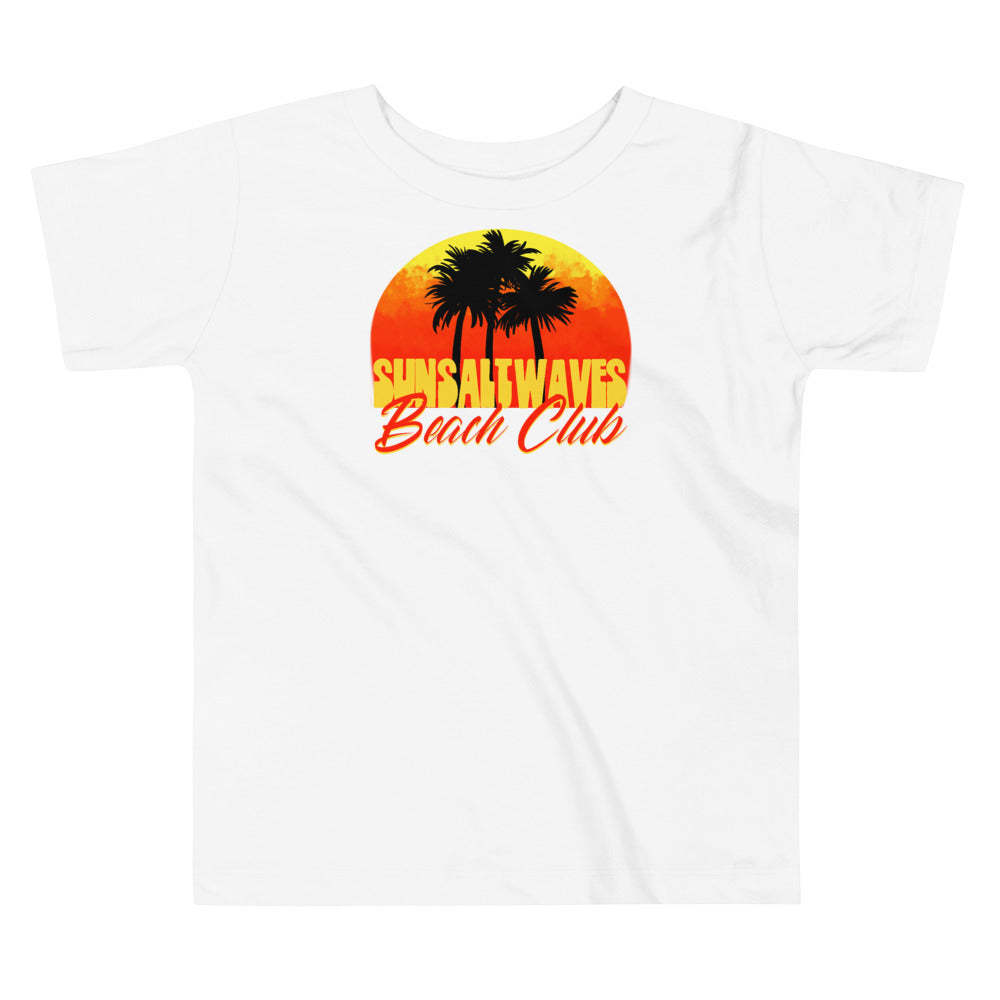 Beach Club Toddler Tee from Sun Salt Waves Sunset Palms White