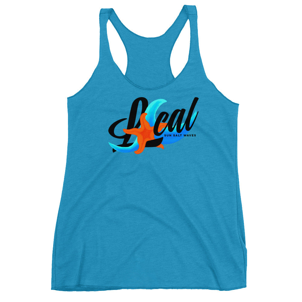 Sea Life ‘Local’ Racerback Tank Starfish Multicolored Wave Women Junior Turquoise