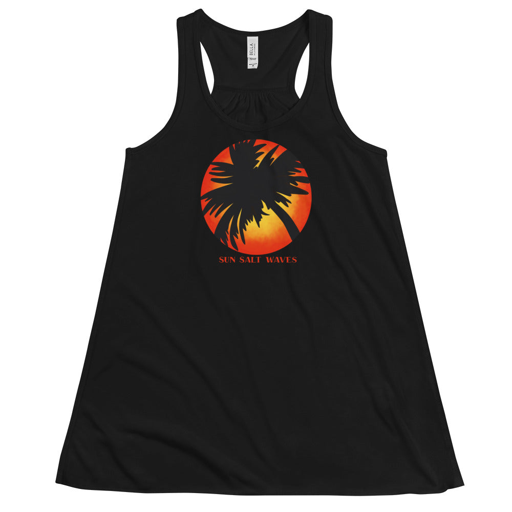 Sunset Palm Flowy Racerback Tank from Sun Salt Waves Black