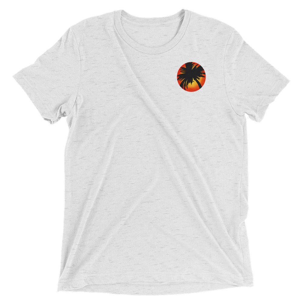 Sunset ‘Local’ Tee Unisex Graphic Tee Sunset and Palm Sun Salt Waves Front and Back Print Men’s Women’s White