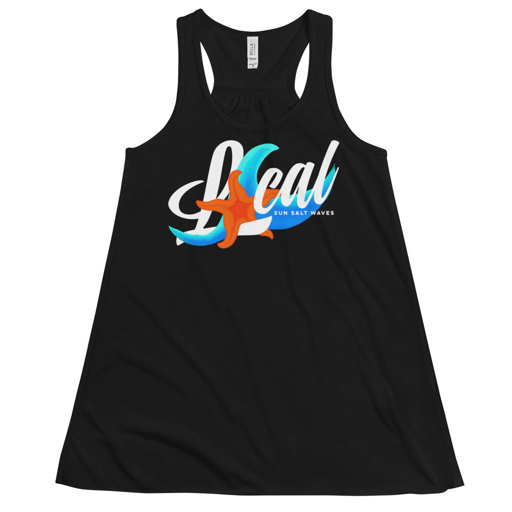 Sea Life ‘Local’ Flowy Racerback Tank Graphic Tank Local, Starfish, Multi Color Wave Sun Salt Waves Black
