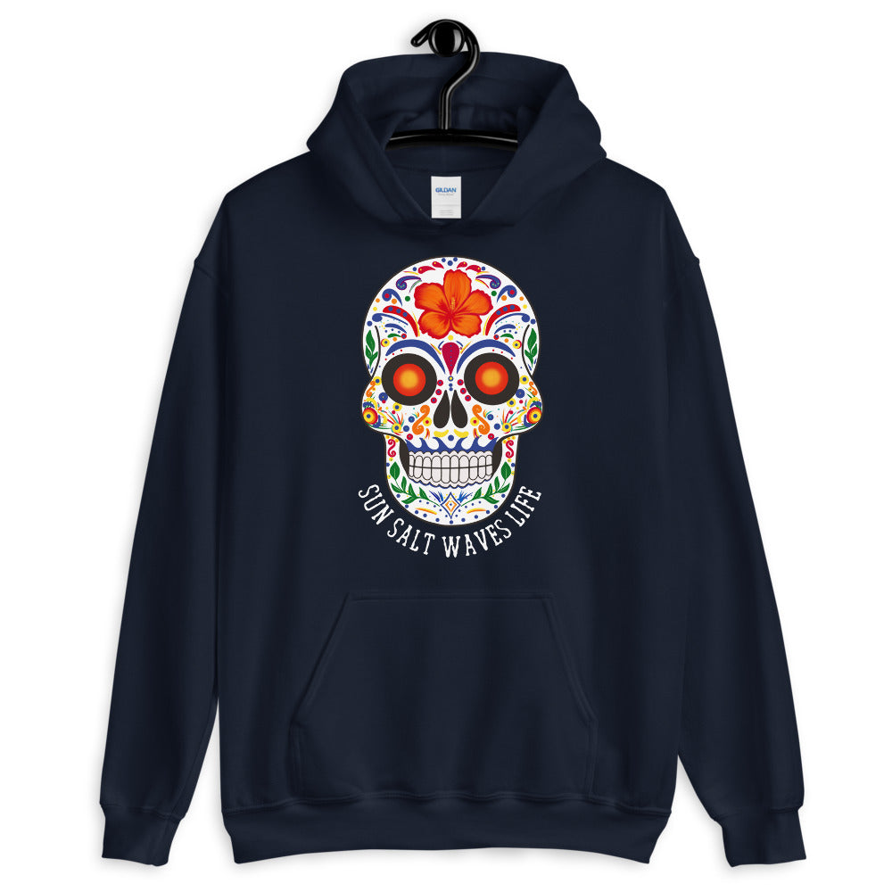 Sun Salt Waves Life Black Hoodie Unisex Men's Women's Sugar Skull Navy