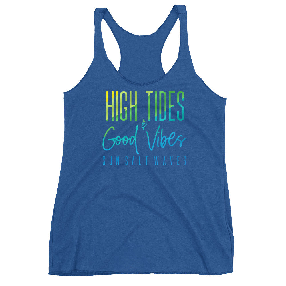 High Tides and Good Vibes Racerback Tank Women Junior Royal Blue