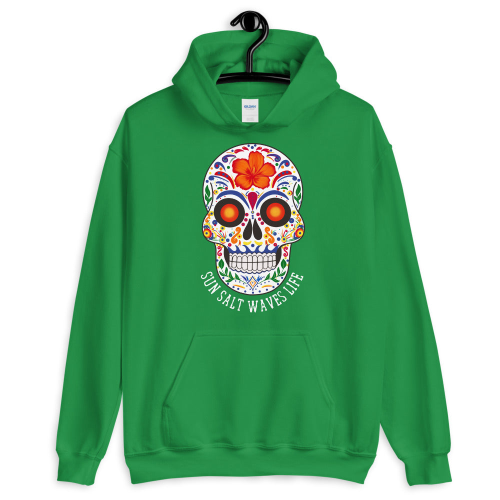 Sun Salt Waves Life Black Hoodie Unisex Men's Women's Sugar Skull Kelly Green