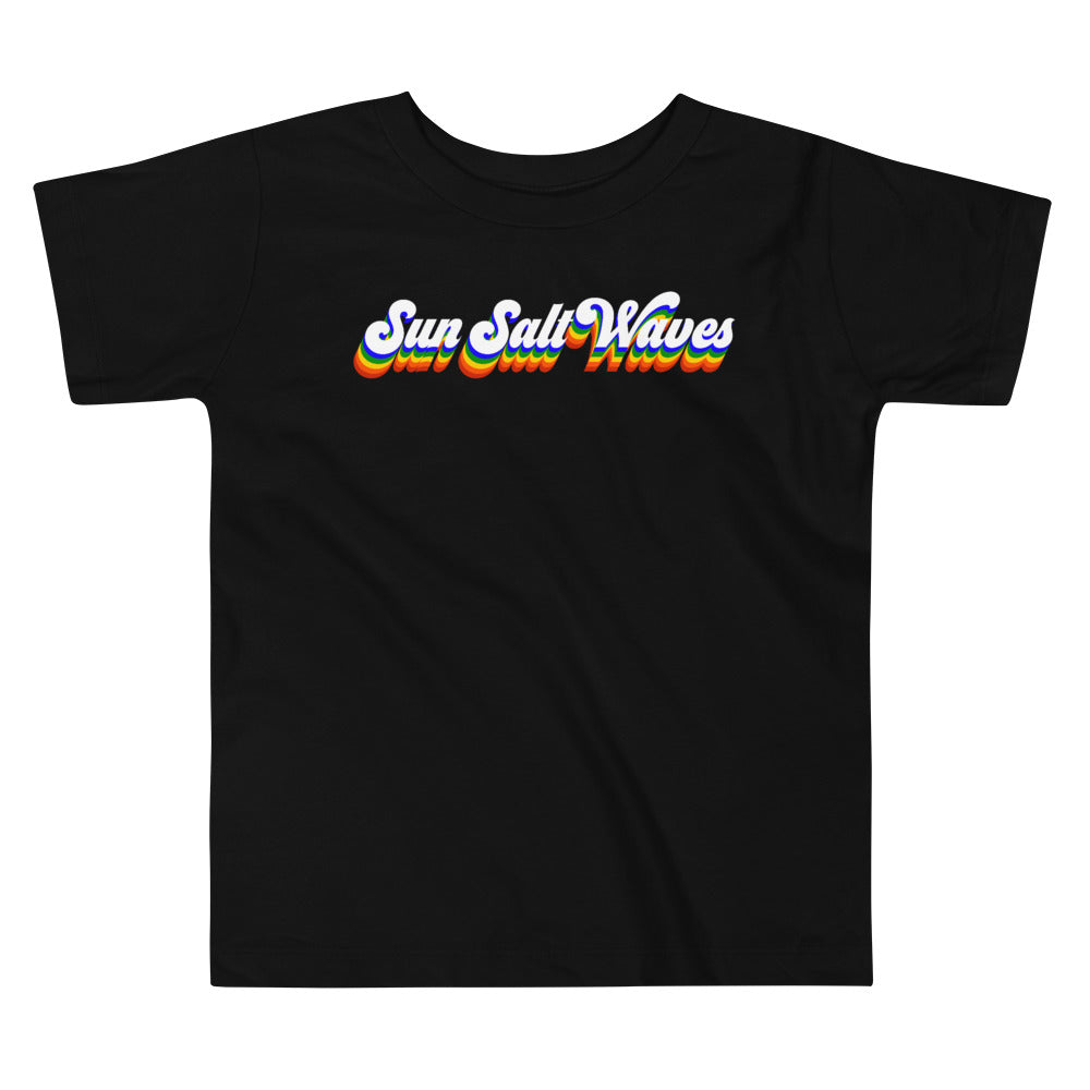 Vintage Vibes Toddler Tee from Sun Salt Waves Rainbow Script Black