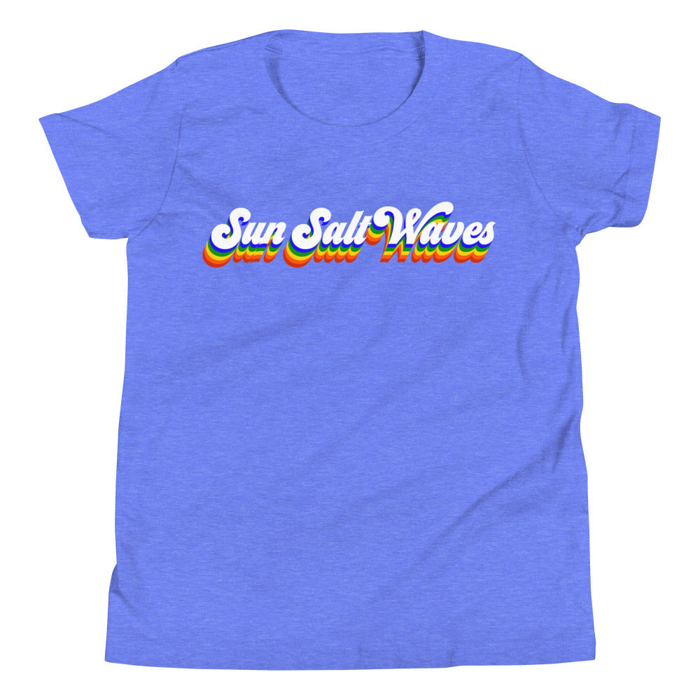 Vintage Vibes Youth Tee from Sun Salt Waves hand designed, colorful Sun Salt Waves design, reminiscent of vintage California Blue