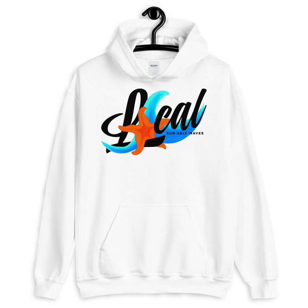 Sun Salt Waves Sea Life White ‘Local’ Hoodie Unisex Men’s Women’s Graphic Starfish and Multi Color Wave in Local Print