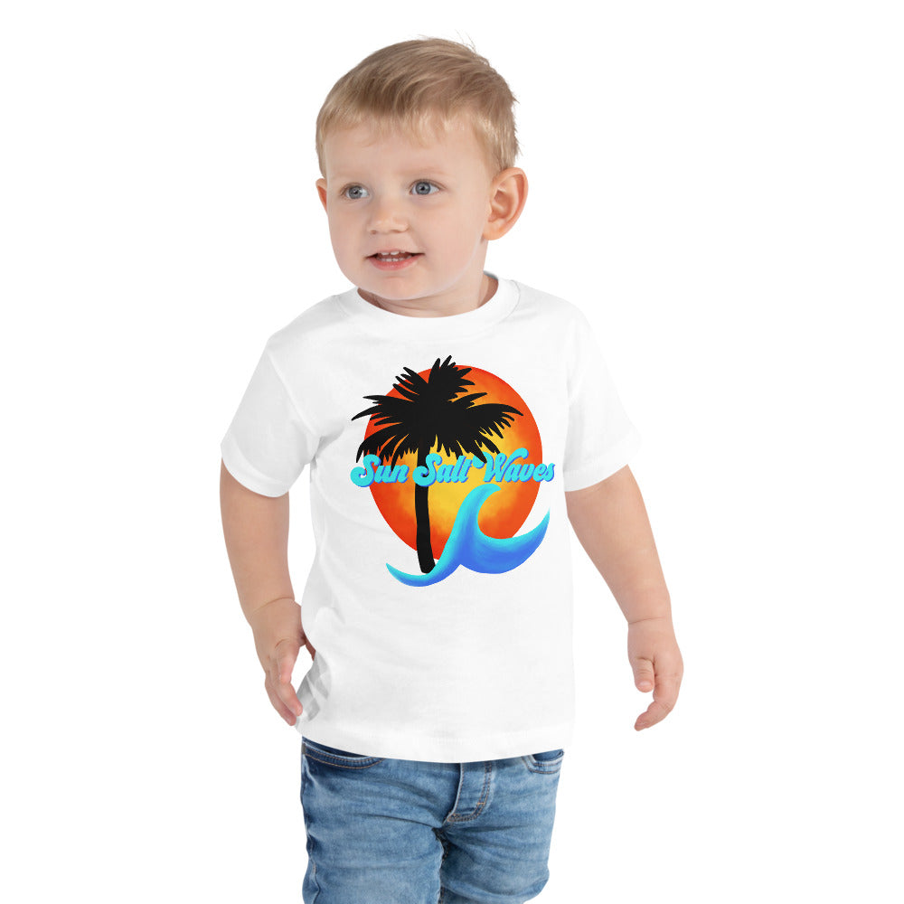 Sun Salt Waves Logo Toddler Tee from Sun Salt Waves Palm Silhouette Sun and Wave Baby Boy Model