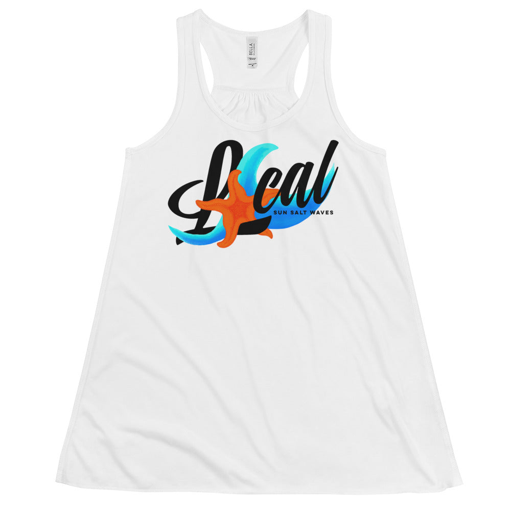 Sea Life ‘Local’ Flowy Racerback Tank Graphic Tank Local, Starfish, Multi Color Wave Women’s Junior’s Sun Salt Waves White