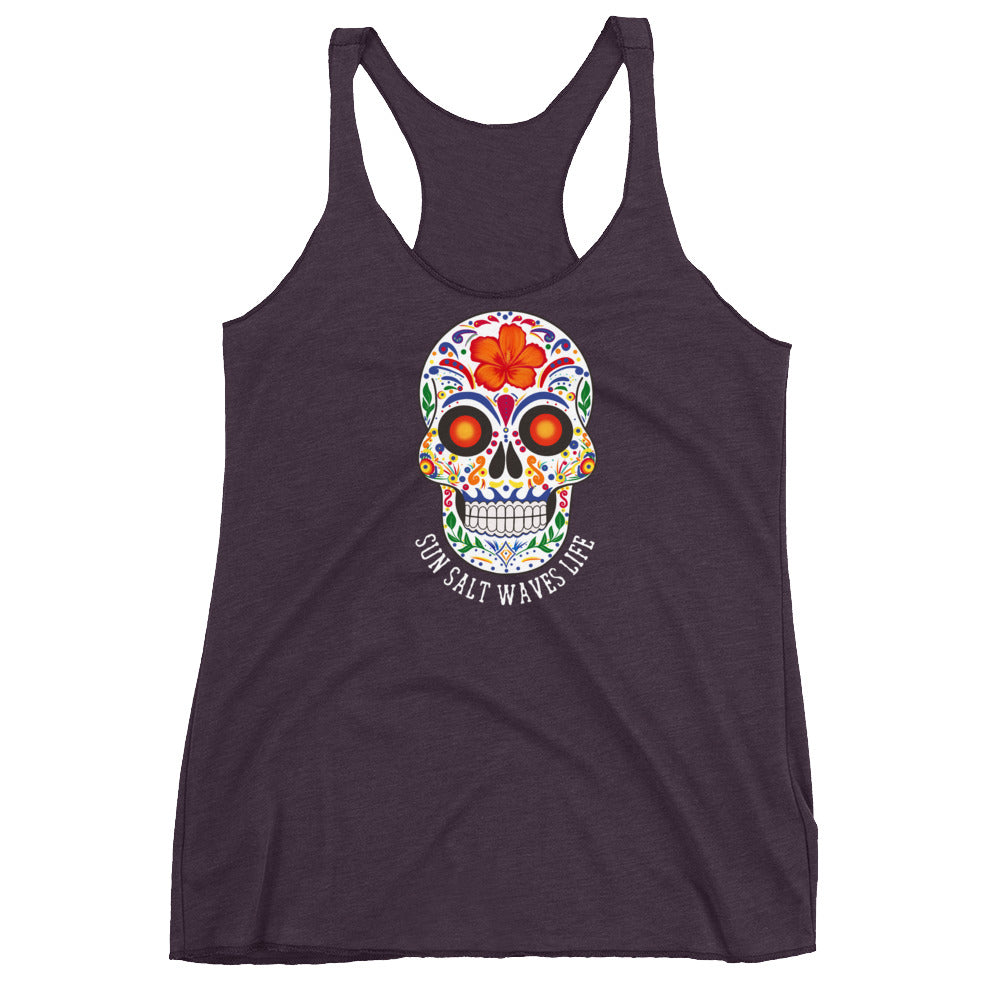 Sun Salt Waves Life Flowy Racerback Tank Graphic Tank Su gar Skull Women’s Junior’s Sun Salt Waves Deep Purple
