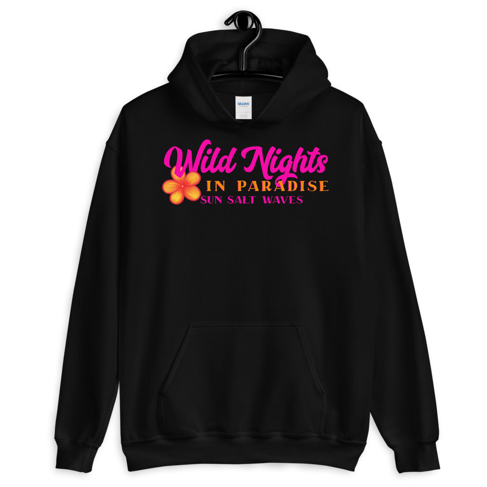 Wild Nights in Paradise Hoodie from Sun Salt Waves Pink and Orange Plumeria Black