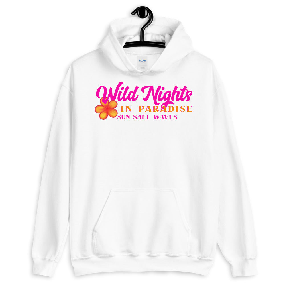 Wild Nights in Paradise Hoodie from Sun Salt Waves Pink and Orange Plumeria White