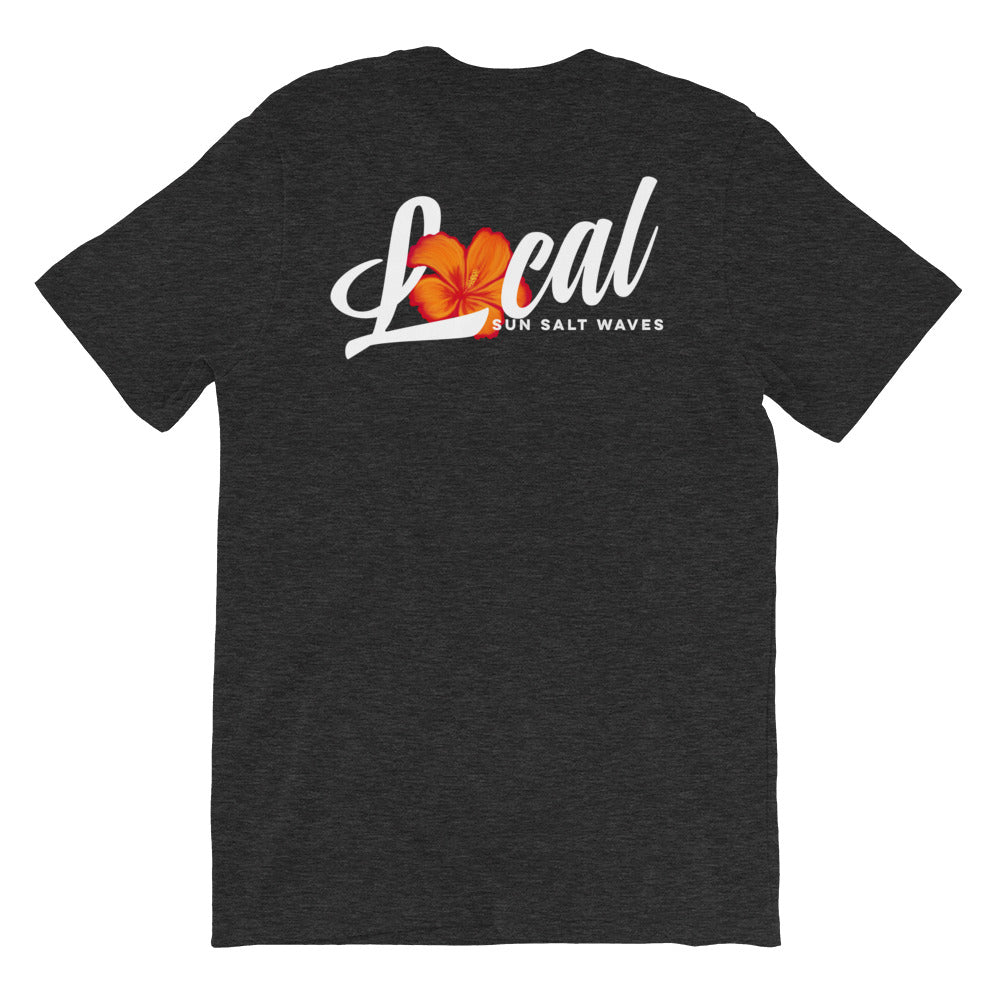 Hibiscus ‘Local’ Tee Unisex Graphic Tee Sun Salt Waves Orange Hibiscus Local Front and Back Print