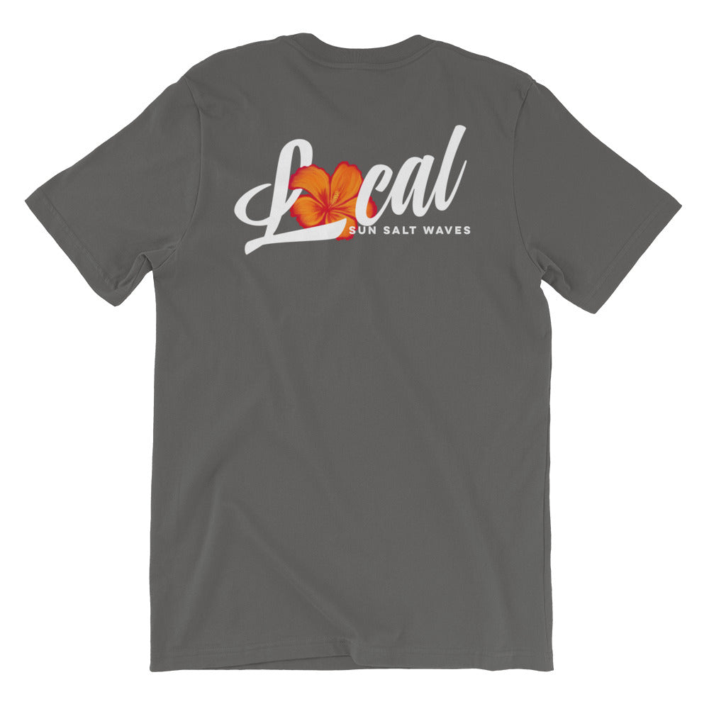 Hibiscus ‘Local’ Tee Unisex Graphic Tee Sun Salt Waves Orange Hibiscus Local Front and Back Print Men’s Women’s Asphalt