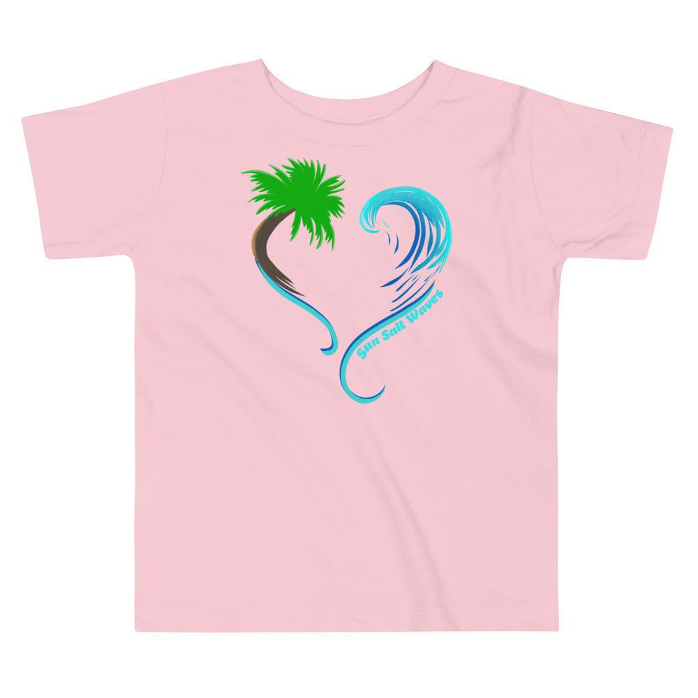 Rising Tides Toddler Tee from Sun Salt Waves Heart Shaped Palm and Wave Pink