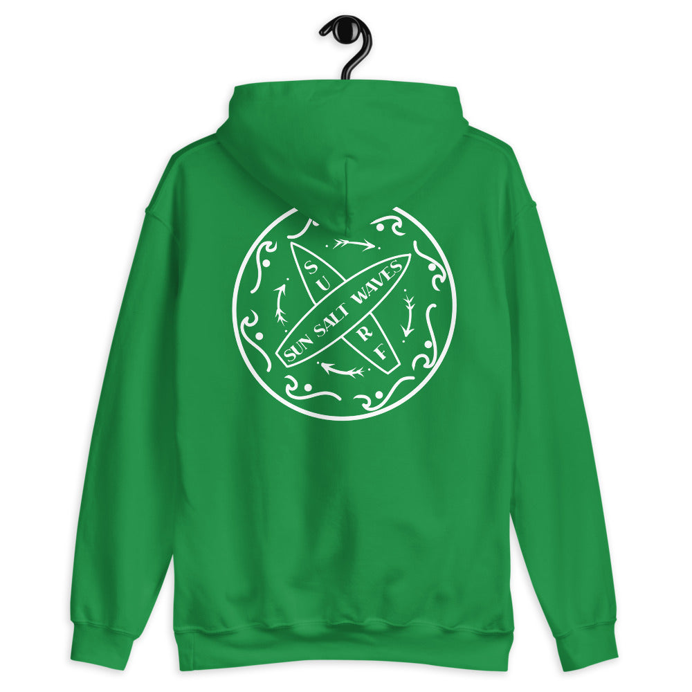 Surf School Hoodie from Sun Salt Waves Front and Back Print Kelly Green