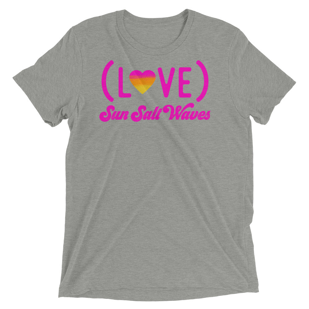 Love Tee Unisex Graphic Love With Heart in Sunset Colors Sun Salt Waves Men’s Women’s Heather Gray