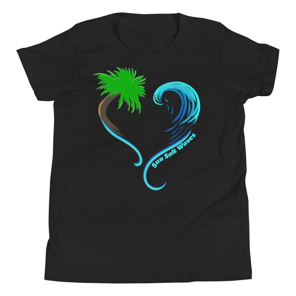 Rising Tides Youth Tee from Sun Salt Waves our hand designed, heart shaped palm and wave design black