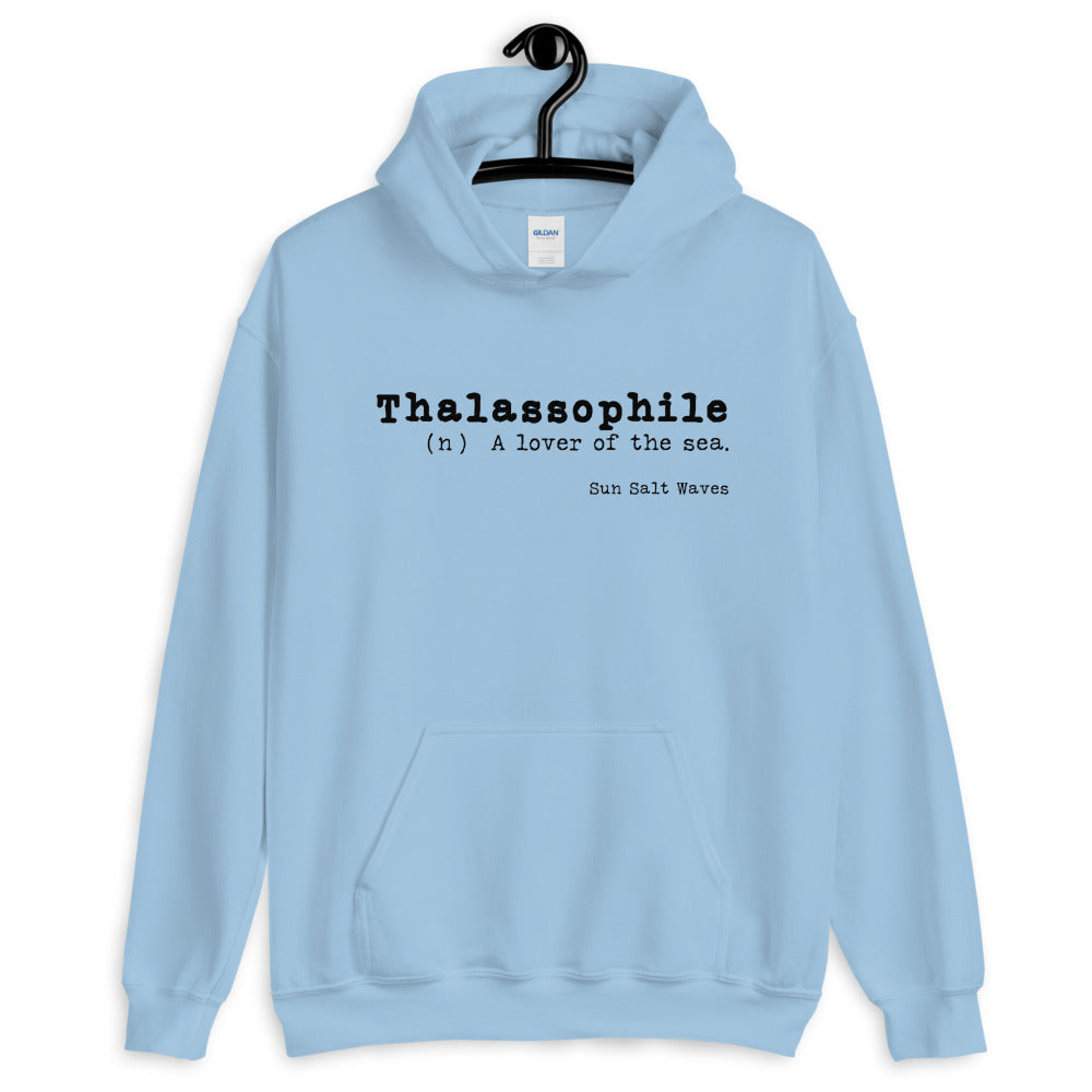 Sun Salt Waves Lover of the Sea Light Blue Hoodie Unisex Men’s Women’s Graphic Thalassophile Dictionary Print Definition