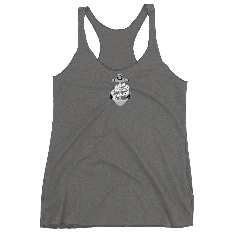 Sink or Swim Racerback Tank Tattoo Styled Anchor Women Junior Gray