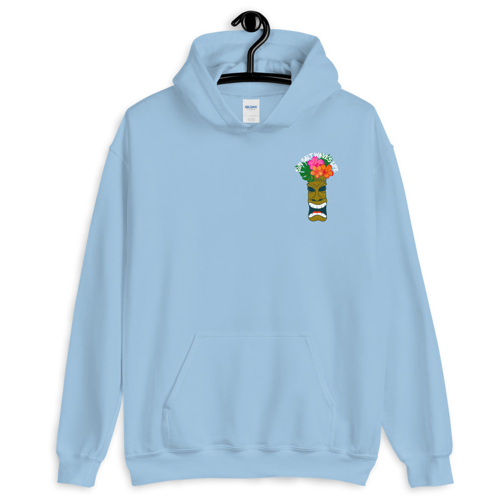 Sun Salt Waves Tiki Light Blue Hoodie Unisex Men's Women's Graphic Tiki with Flower Crown