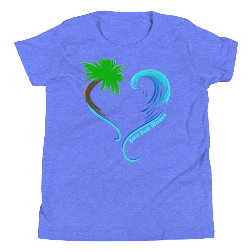 Rising Tides Youth Tee from Sun Salt Waves our hand designed, heart shaped palm and wave design Blue