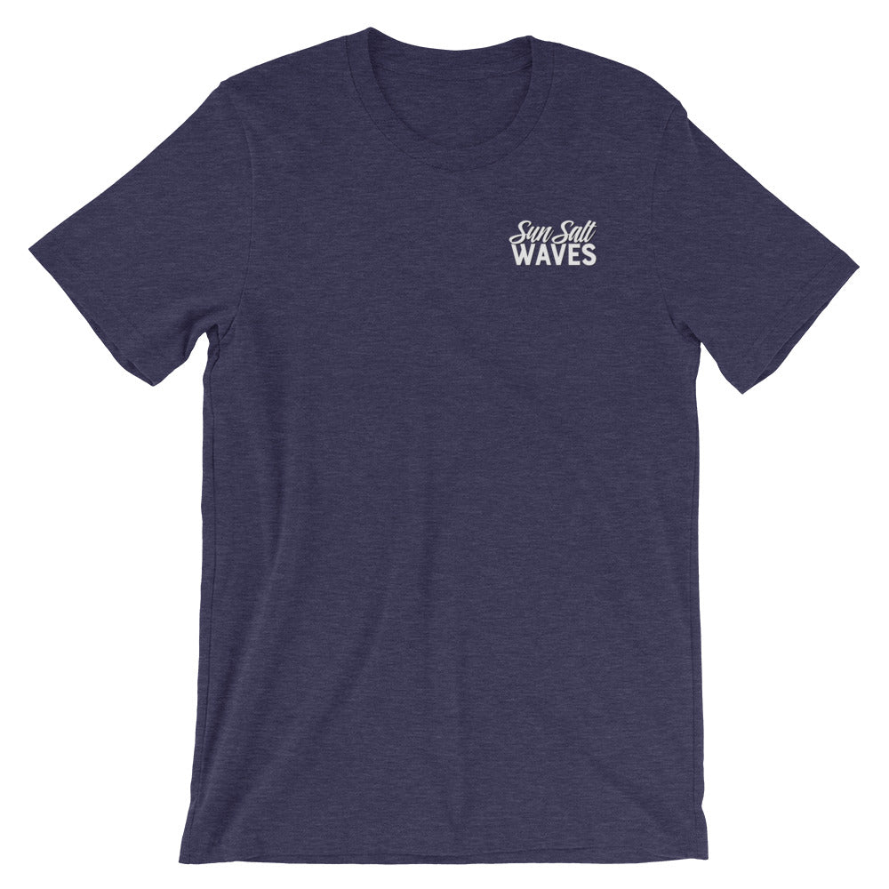 Hibiscus ‘Local’ Tee Unisex Graphic Tee Sun Salt Waves Orange Hibiscus Local Front and Back Print Men’s Women’s Navy