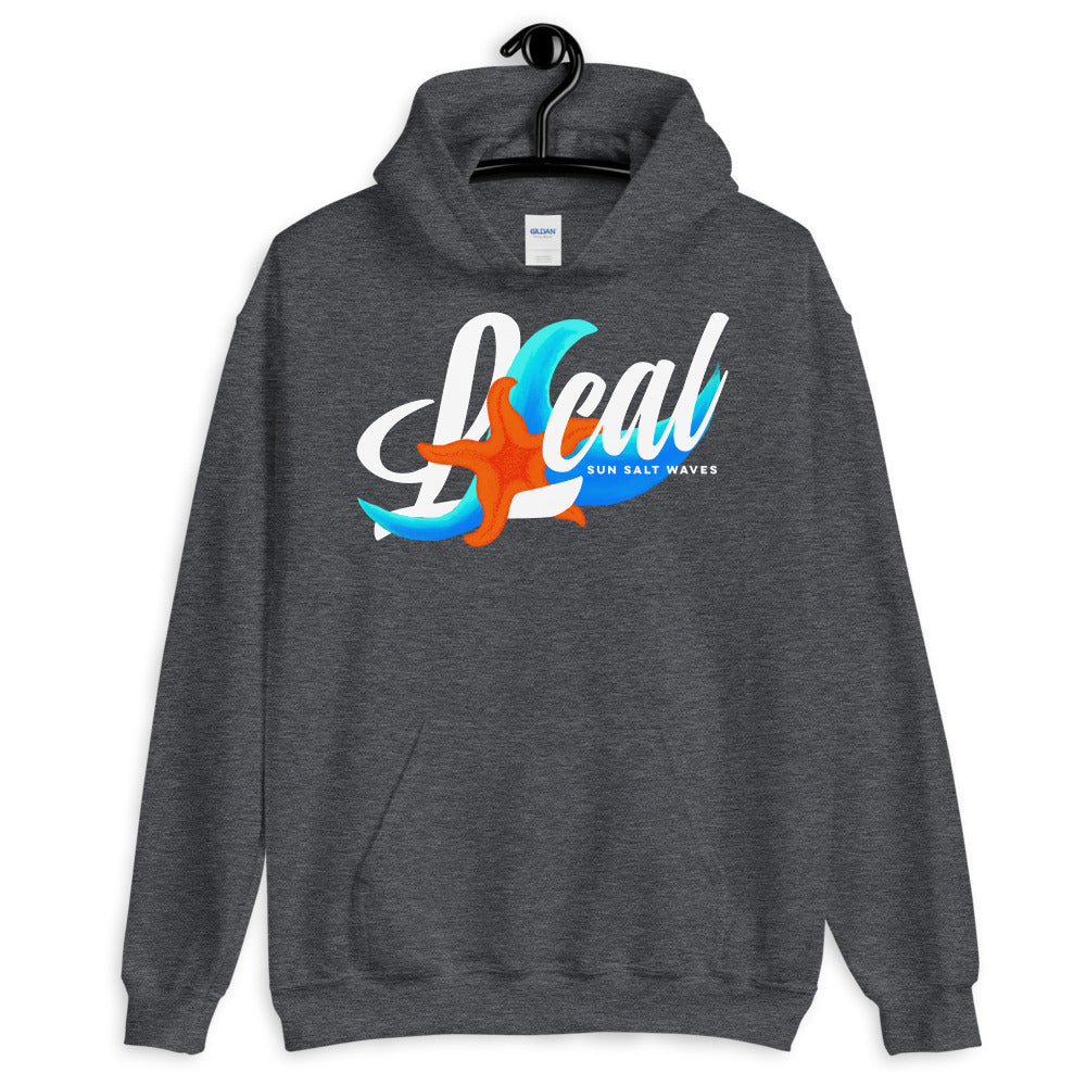 Sun Salt Waves Sea Life ‘Local’ Heather Dark Grey Hoodie Unisex Men’s Women’s Graphic Starfish and Multi Color Wave in Local Print