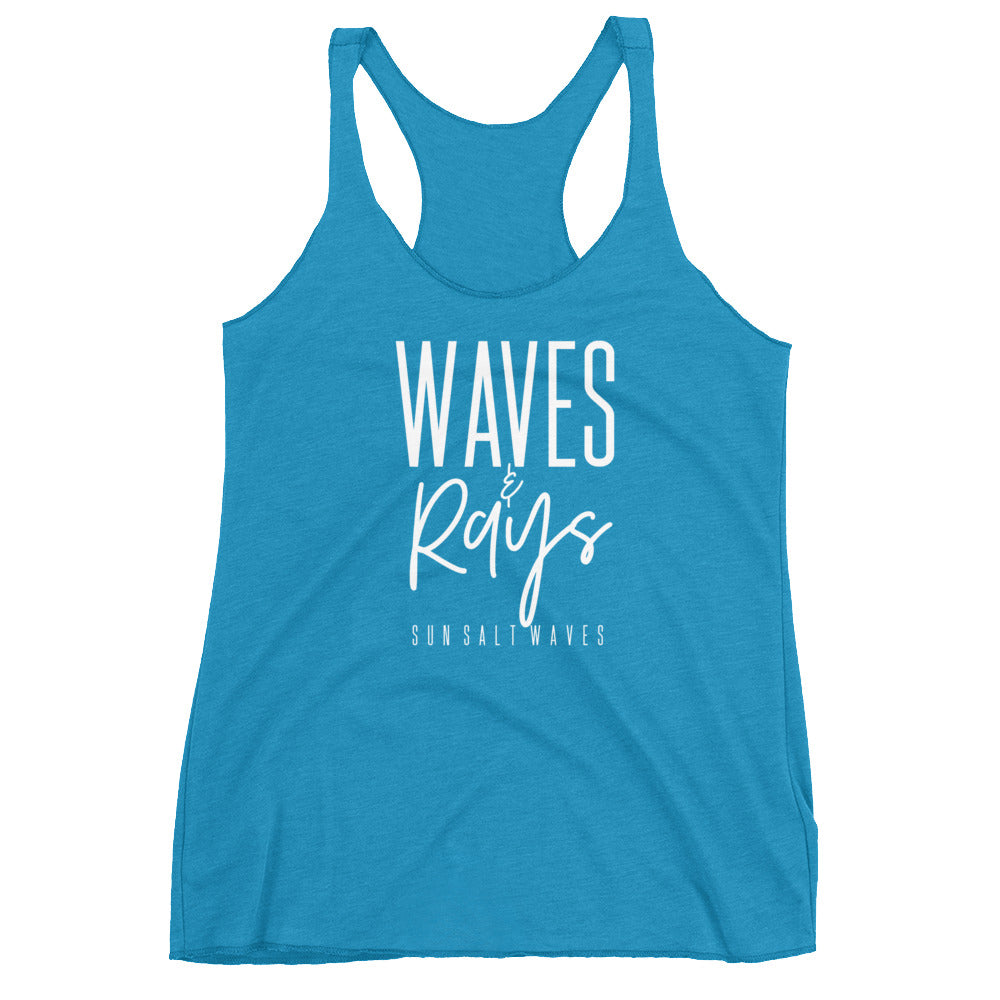 Waves and Rays Racerback Tank Graphic Tank Women’s Junior’s Sun Salt Waves Turquoise