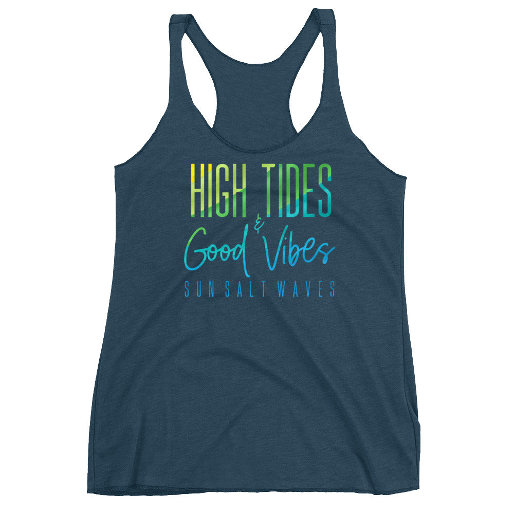 High Tides and Good Vibes Racerback Tank Women Junior Indigo