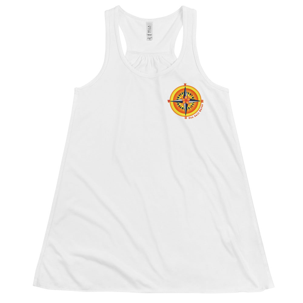 Find Your War Flowy Racerback Tank Compass Graphic Tank Women’s Junior’s Sun Salt Waves White