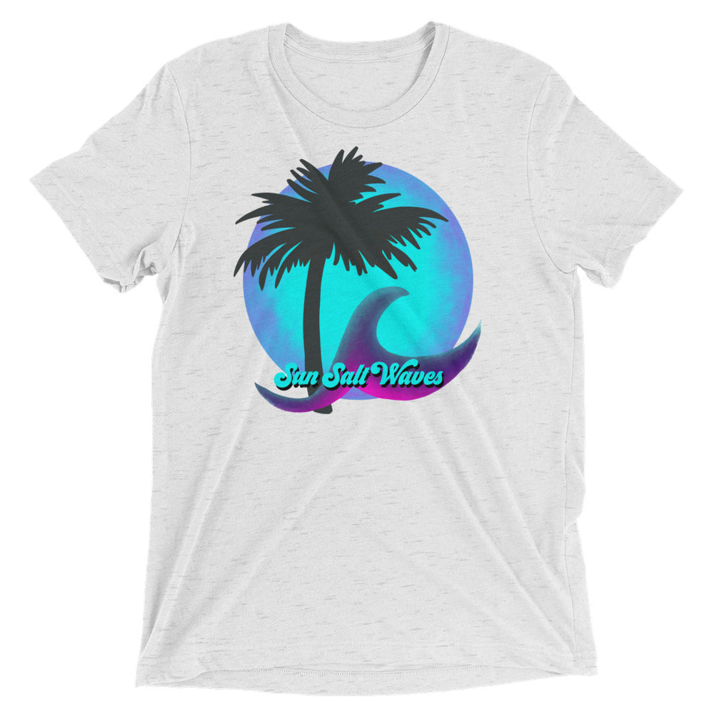 Night Moon Tee Unisex Graphic Tee Moon Wave and Palm Silhouette Sun Salt Waves Men’s Women’s Heather White