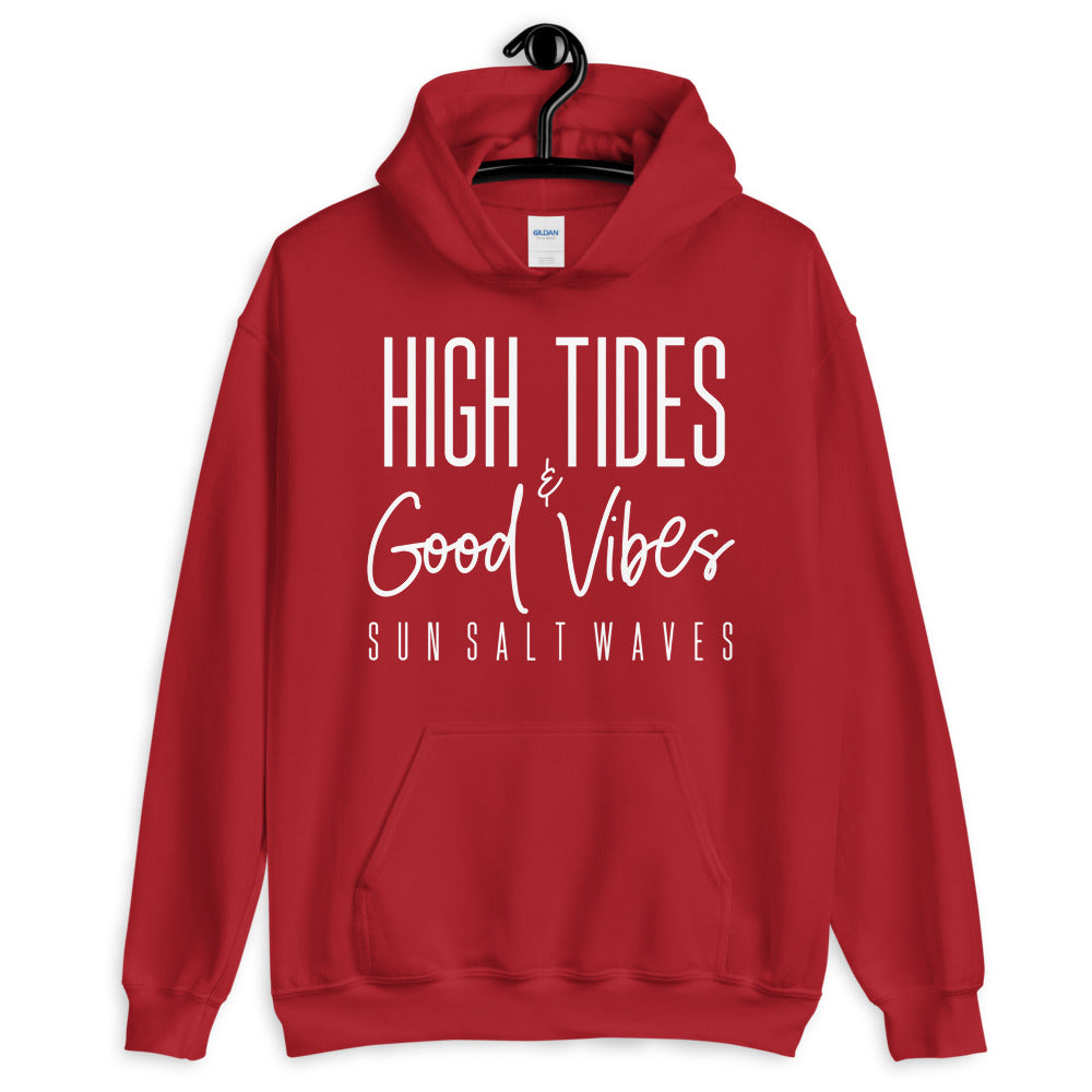 Sun Salt Waves High Tides and Good Vibes Red Hoodie Unisex Men’s Women’s Graphic