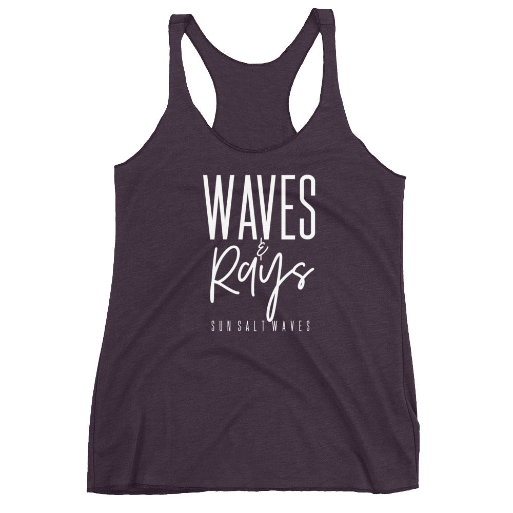 Waves and Rays Racerback Tank Graphic Tank Women’s Junior’s Sun Salt Waves Deep Purple